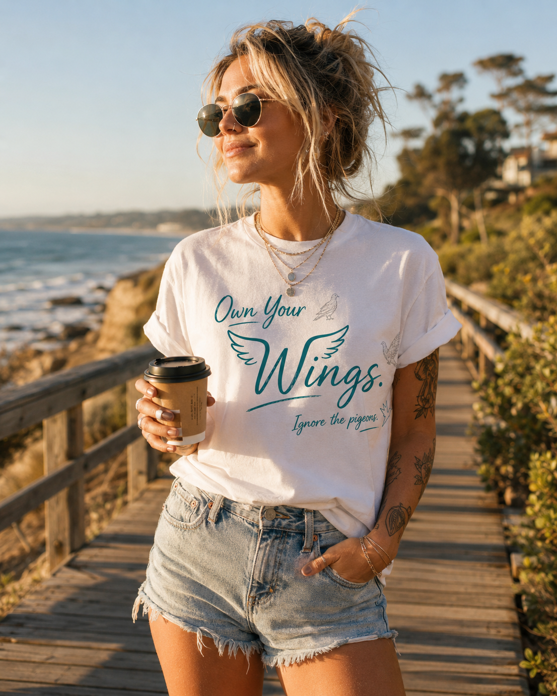 Own Your Wings Tee — "Ignore the Pigeons" Inspirational Hummingbird Shirt