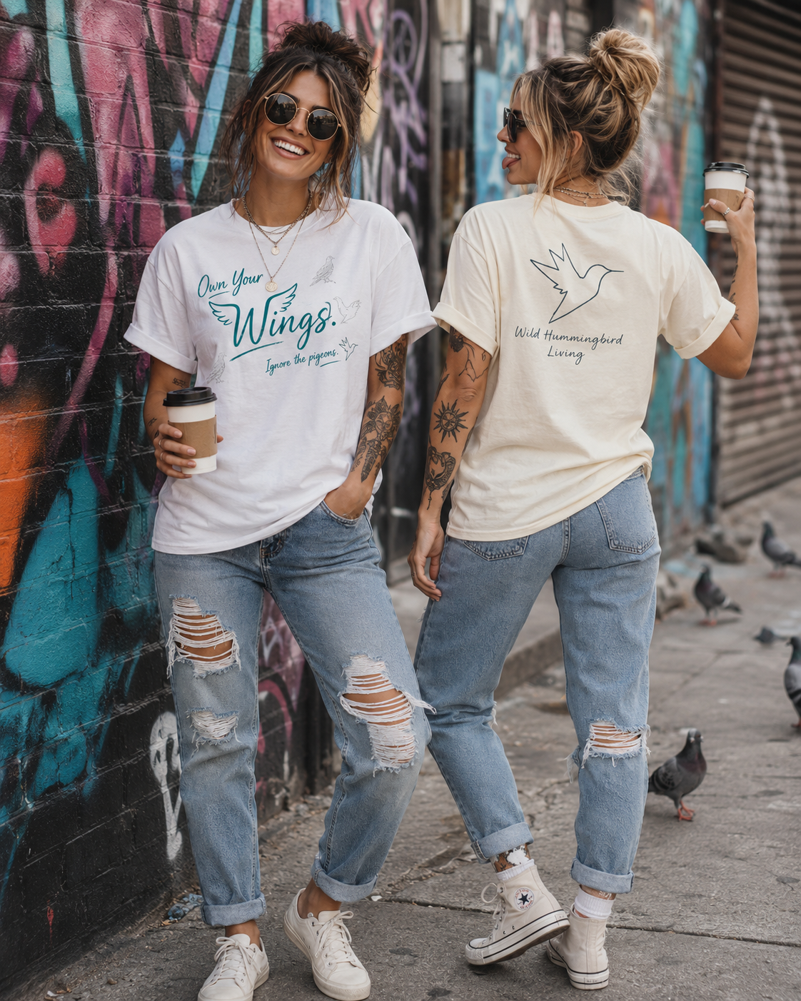 Own Your Wings Tee — "Ignore the Pigeons" Inspirational Hummingbird Shirt